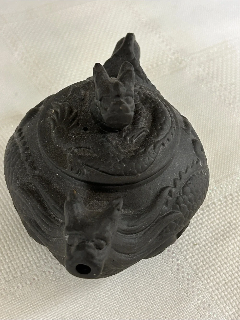 Dragon-Handled Black Ceramic Teapot - marked Zhongguo Yixing